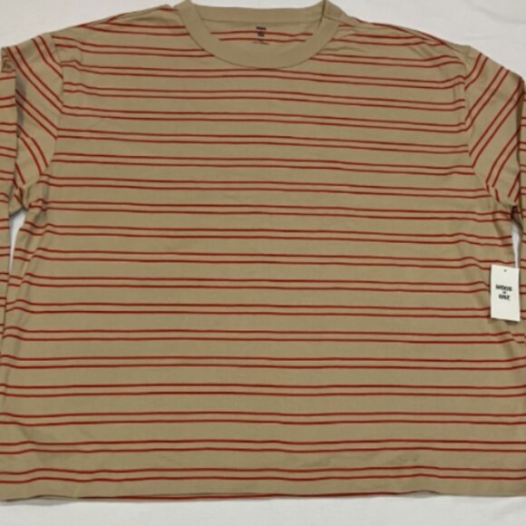 Mode of One Mens Long Sleeve Relaxed Stripe T Shirt Cinnamon Brulee XXL - Picture 3 of 6